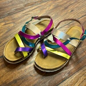 Steve Madden Girls Mistling Iridescent Multi Color Strappy Softbed Sandals Sz 13
